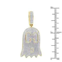 10K Yellow Gold Emoji Ghost Haloween Diamond Pendant For Men 1.2ct -Outlet Bijou Lush Store jewelry real 10k gold emoji ghost haloween diamond pendant for men 12ct rulerye