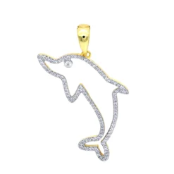 14K Yellow Gold Diamond Dolphin Pendant For Men 0.33ct By LUXURMAN