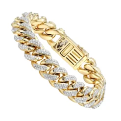 Real Diamond Miami Cuban Link Chain Bracelet For Men 10K Yellow Gold 14mm -Outlet Bijou Lush Store jewelry real diamond miami cuban link chain bracelet for men in 10k gold 14mm backye