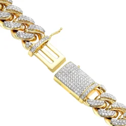 Real Diamond Miami Cuban Link Chain Bracelet For Men 10K Yellow Gold 14mm -Outlet Bijou Lush Store jewelry real diamond miami cuban link chain bracelet for men in 10k gold 14mm boxye