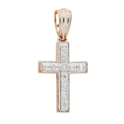 Religious 14K Yellow Gold Large Baguette & Round Diamonds Men's Cross 1.5ct -Outlet Bijou Lush Store jewelry religious jewelry large baguette round diamonds mens cross 15ct 14k gold 803184 ro