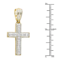Religious 14K Yellow Gold Large Baguette & Round Diamonds Men's Cross 1.5ct -Outlet Bijou Lush Store jewelry religious jewelry large baguette round diamonds mens cross 15ct 14k gold 803184 rulerye