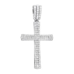 Religious 14K White Gold Round Diamonds Cross Pendant For Men 1.4ct