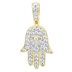 Small 10K Yellow Gold Hamsa Diamond Pendant 0.3ct Hand Of God Amulet By LUXURMAN