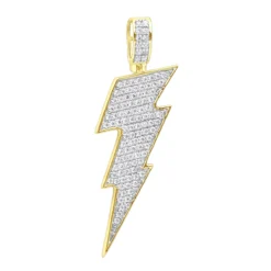 10K Yellow Gold Genuine Diamond Lighting Bolt Pendant Emoji Charm 1Ct 1.5in