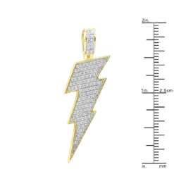 10K Yellow Gold Genuine Diamond Lighting Bolt Pendant Emoji Charm 1Ct 1.5in -Outlet Bijou Lush Store jewelry solid 10k gold genuine diamond lighting bolt pendant emoji charm 1ct 15in rulerye