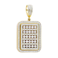 Unique 1.75 Carat Small Diamond 14K Yellow Gold Iced Out Dog Tag Pendant 1 Inch