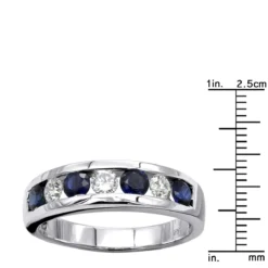 Unique Ring 14K White Gold Diamonds & Sapphires Wedding Band For Men & Women -Outlet Bijou Lush Store jewelry unique anniversary rings 14k gold diamonds sapphires wedding band for men rulerwh