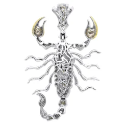 Unique Men's 14K White Gold White Blue Green Diamond Scorpion Pendant 9.5CTW -Outlet Bijou Lush Store jewelry unique mens 14k gold white blue green diamond scorpion pendant 95ctw backwh