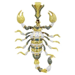 Unique Men's 14K White Gold White Blue Green Diamond Scorpion Pendant 9.5CTW -Outlet Bijou Lush Store jewelry unique mens 14k gold white blue green diamond scorpion pendant 95ctw ye