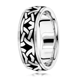 Unique Solid 14K White Gold Black Enamel Ornament Wedding Band For Men By Luxurman -Outlet Bijou Lush Store jewelry unique solid 14k gold black enamel ornament wedding band for men by luxurman backwh
