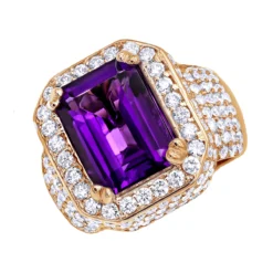 Unique Vintage Style Amethyst And Diamonds Ring 5 Carats 14K White Gold -Outlet Bijou Lush Store jewelry unique vintage style amethyst and diamonds ring 5 carats in 14k gold ro