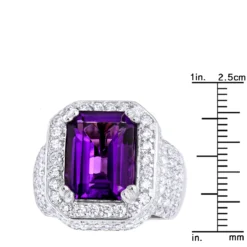 Unique Vintage Style Amethyst And Diamonds Ring 5 Carats 14K White Gold -Outlet Bijou Lush Store jewelry unique vintage style amethyst and diamonds ring 5 carats in 14k gold rulerwh