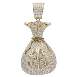 Joe Rodeo Hip Hop 14K Yellow Gold Diamond Money Bag Pendant For Men 13ct