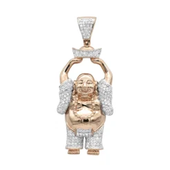 Large 1 Carat 10K Yellow Gold Smiling Diamond Buddha Pendant For Men -Outlet Bijou Lush Store large 1 carat solid 10k gold smiling diamond buddha pendant for men ro