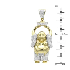 Large 1 Carat 10K Yellow Gold Smiling Diamond Buddha Pendant For Men -Outlet Bijou Lush Store large 1 carat solid 10k gold smiling diamond buddha pendant for men rulerye