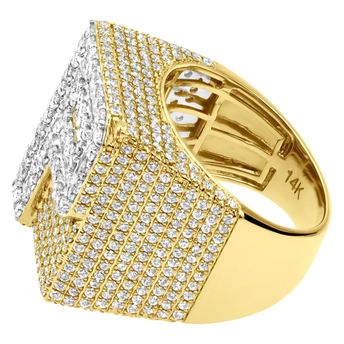 Custom Initial Diamond Ring For Men 14K Yellow Gold 6 Carat 7 Custom Initial Diamond Ring For Men 14K Yellow Gold 6 Carat - Image 5