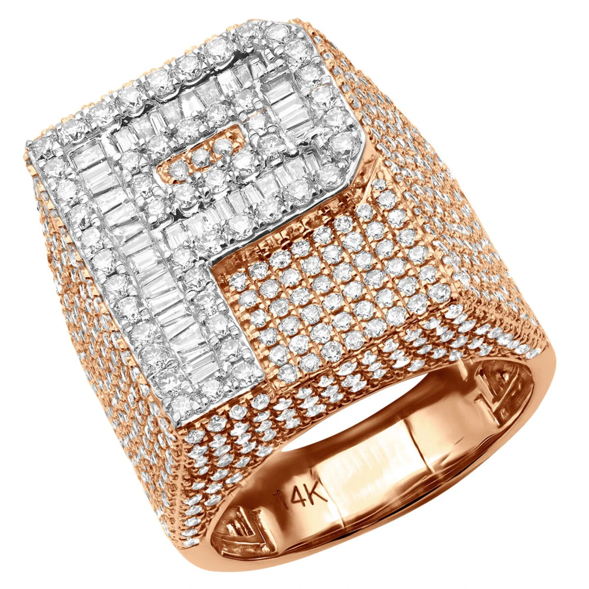 Custom Initial Diamond Ring For Men 14K Yellow Gold 6 Carat 5 Custom Initial Diamond Ring For Men 14K Yellow Gold 6 Carat - Image 3