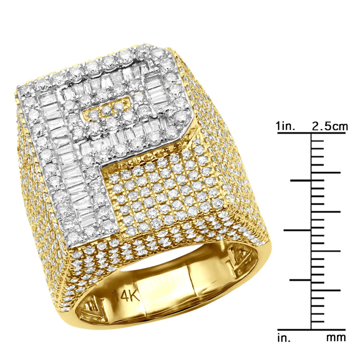 Custom Initial Diamond Ring For Men 14K Yellow Gold 6 Carat 10 Custom Initial Diamond Ring For Men 14K Yellow Gold 6 Carat - Image 8