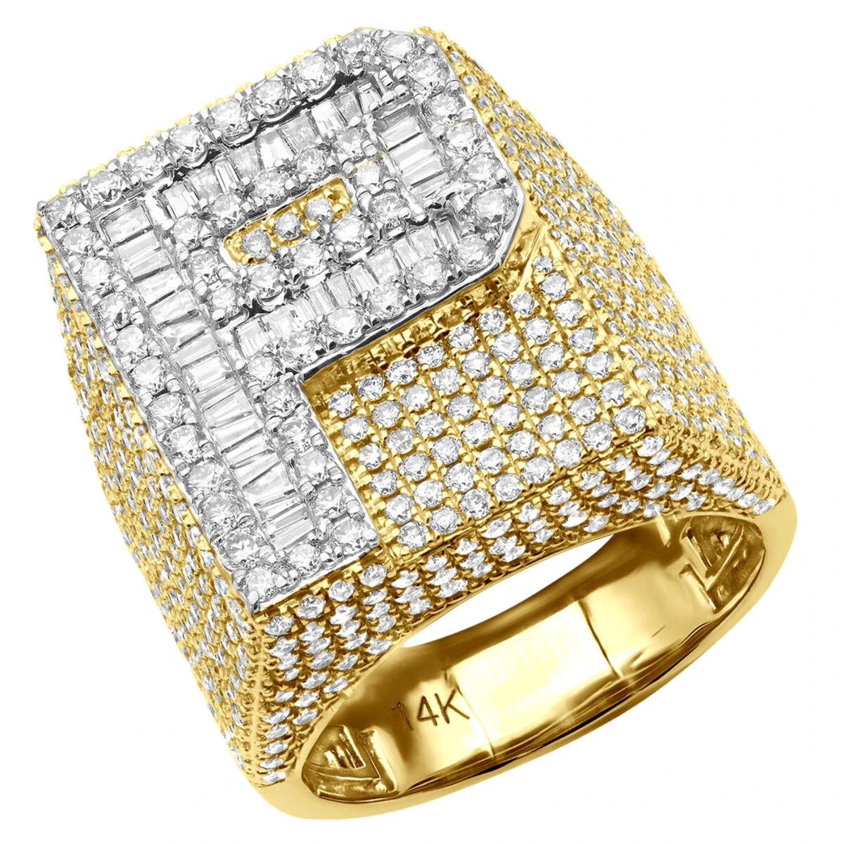 Custom Initial Diamond Ring For Men 14K Yellow Gold 6 Carat 3 Custom Initial Diamond Ring For Men 14K Yellow Gold 6 Carat