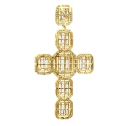 Large 14K Yellow Gold Diamond Cross Pendant For Men W Baguette & Round Diamonds 5Ct -Outlet Bijou Lush Store large 14k gold mens diamond cross pendant w baguette round diamonds 5ct 803236 back yellow