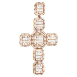 Large 14K Yellow Gold Diamond Cross Pendant For Men W Baguette & Round Diamonds 5Ct -Outlet Bijou Lush Store large 14k gold mens diamond cross pendant w baguette round diamonds 5ct 803236 rose