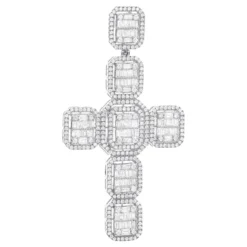 Large 14K Yellow Gold Diamond Cross Pendant For Men W Baguette & Round Diamonds 5Ct -Outlet Bijou Lush Store large 14k gold mens diamond cross pendant w baguette round diamonds 5ct 803236 white