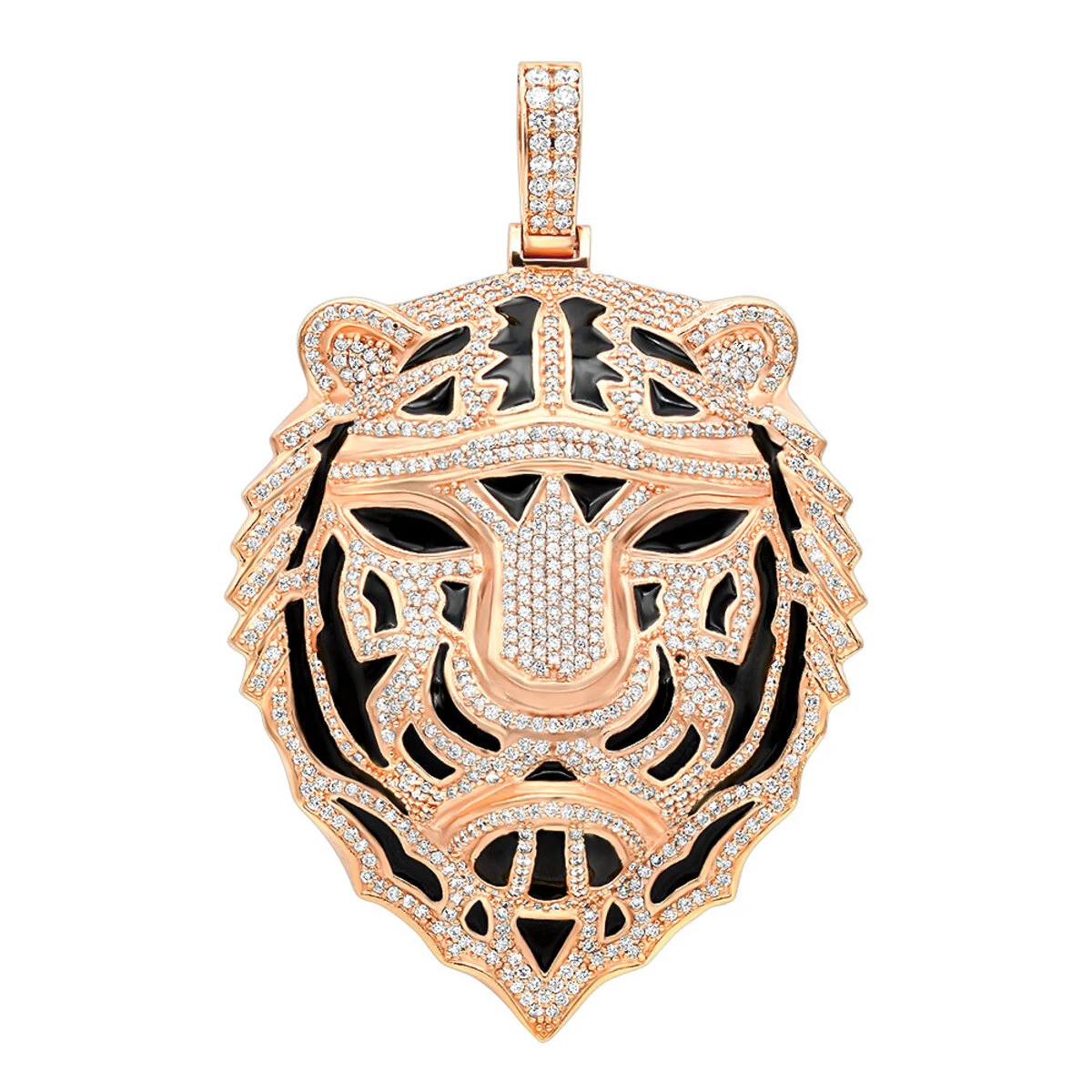 Large 14K Yellow Gold Men's Diamond Tiger Pendant With Black Enamel 10 Carats 5 Large 14K Yellow Gold Men's Diamond Tiger Pendant With Black Enamel 10 Carats - Image 3