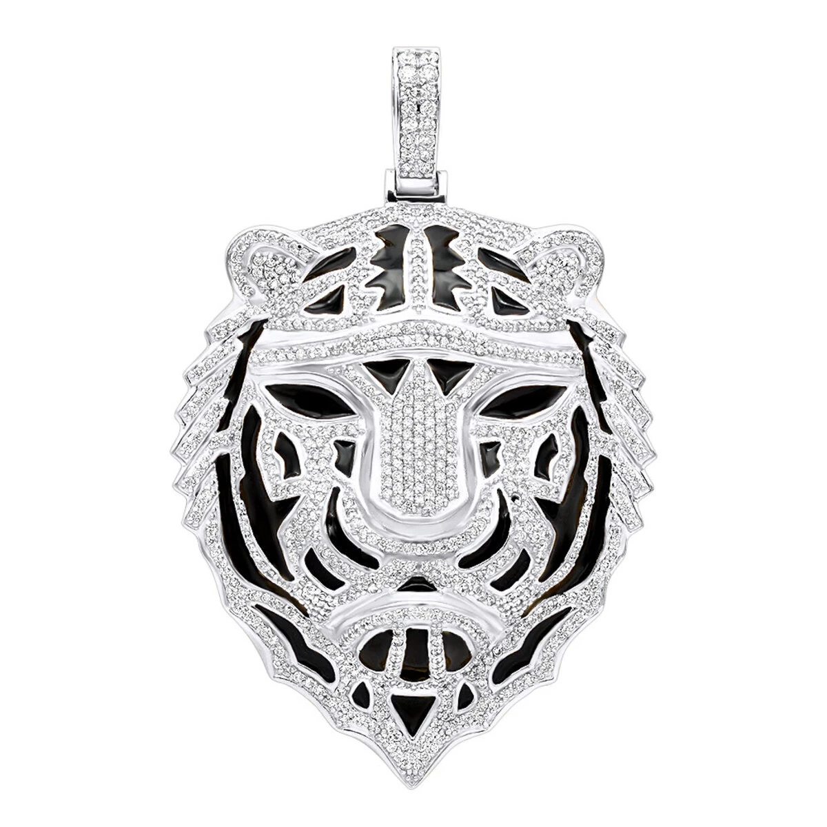 Large 14K Yellow Gold Men's Diamond Tiger Pendant With Black Enamel 10 Carats 4 Large 14K Yellow Gold Men's Diamond Tiger Pendant With Black Enamel 10 Carats - Image 2