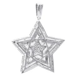 Large 2 Inch Men's Diamond Star Pendant 14K White Gold 5 Carats -Outlet Bijou Lush Store large 2 inch mens diamond star pendant 14k white rose yellow gold 5 carats 803233 back white