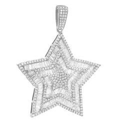 Large 2 Inch Men's Diamond Star Pendant 14K White Gold 5 Carats