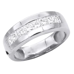 2.5 Carat Princess Cut Diamond Wedding Band For Men & Women 14K White Gold 8mm