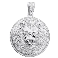 Large 4in Diamond Lion Pendant For Men 14K Yellow Gold Medallion 10 Carats -Outlet Bijou Lush Store large 4in diamond lion pendant for men solid 14k gold medallion 10 carats 100682 wh