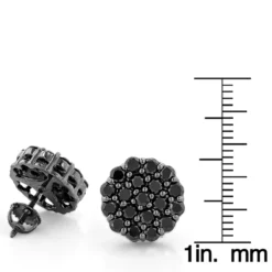 Large Black Diamond Cluster Earrings 3.5 Ct 10K Black Plated Gold Studs -Outlet Bijou Lush Store large black diamond cluster earrings 4ct 10k gold studs ruler