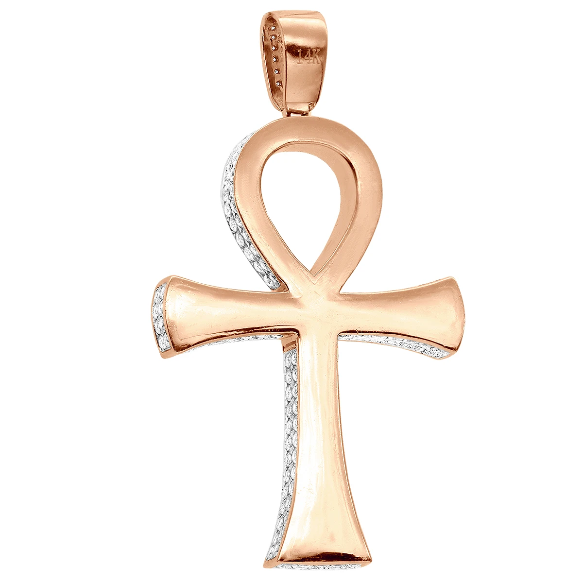 Large Diamond Ankh Cross Pendant For Men 14K White Gold 2.5 Inches 7 Carats 8 Large Diamond Ankh Cross Pendant For Men 14K White Gold 2.5 Inches 7 Carats - Image 6