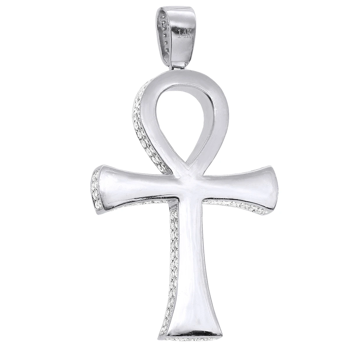 Large Diamond Ankh Cross Pendant For Men 14K White Gold 2.5 Inches 7 Carats 6 Large Diamond Ankh Cross Pendant For Men 14K White Gold 2.5 Inches 7 Carats - Image 4