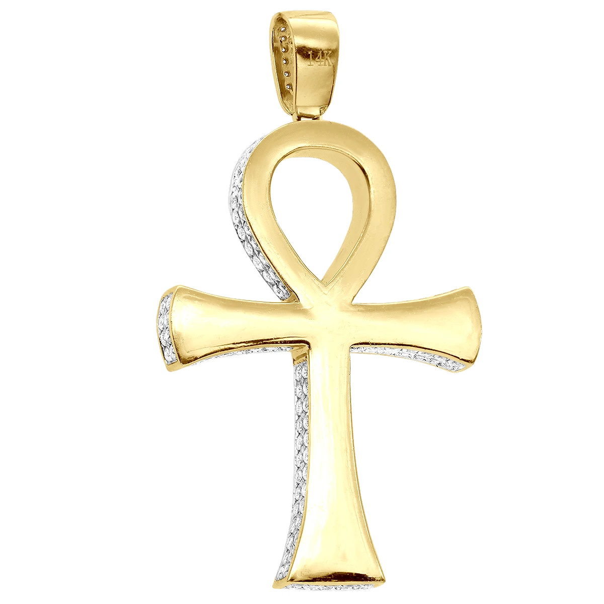 Large Diamond Ankh Cross Pendant For Men 14K White Gold 2.5 Inches 7 Carats 7 Large Diamond Ankh Cross Pendant For Men 14K White Gold 2.5 Inches 7 Carats - Image 5