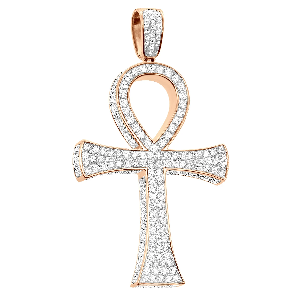 Large Diamond Ankh Cross Pendant For Men 14K White Gold 2.5 Inches 7 Carats 5 Large Diamond Ankh Cross Pendant For Men 14K White Gold 2.5 Inches 7 Carats - Image 3