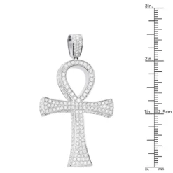 Large Diamond Ankh Cross Pendant For Men 14K White Gold 2.5 Inches 7 Carats 17 Large Diamond Ankh Cross Pendant For Men 14K White Gold 2.5 Inches 7 Carats -Outlet Bijou Lush Store large diamond ankh cross pendant for men 14k gold 25 inches 7 carats 804091 ruler white