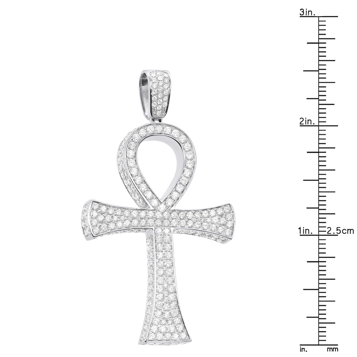 Large Diamond Ankh Cross Pendant For Men 14K White Gold 2.5 Inches 7 Carats 10 Large Diamond Ankh Cross Pendant For Men 14K White Gold 2.5 Inches 7 Carats - Image 8