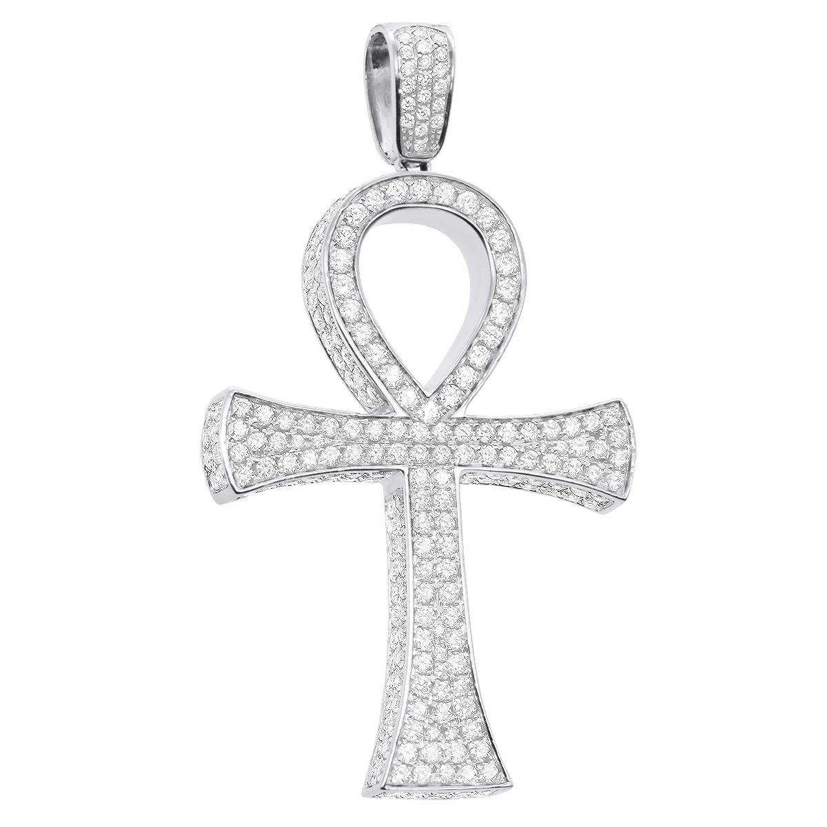 Large Diamond Ankh Cross Pendant For Men 14K White Gold 2.5 Inches 7 Carats 3 Large Diamond Ankh Cross Pendant For Men 14K White Gold 2.5 Inches 7 Carats