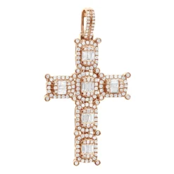 Large Diamond Cross Pendant For Men 14K White Gold Baguette Round Diamonds 3 Carat -Outlet Bijou Lush Store large diamond cross pendant for men 14k gold baguette round diamonds 3 carat 803237 ro