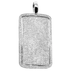 Large Diamond Dog Tag Pendant 14K White Gold Fully Iced Out Design 10.5ct