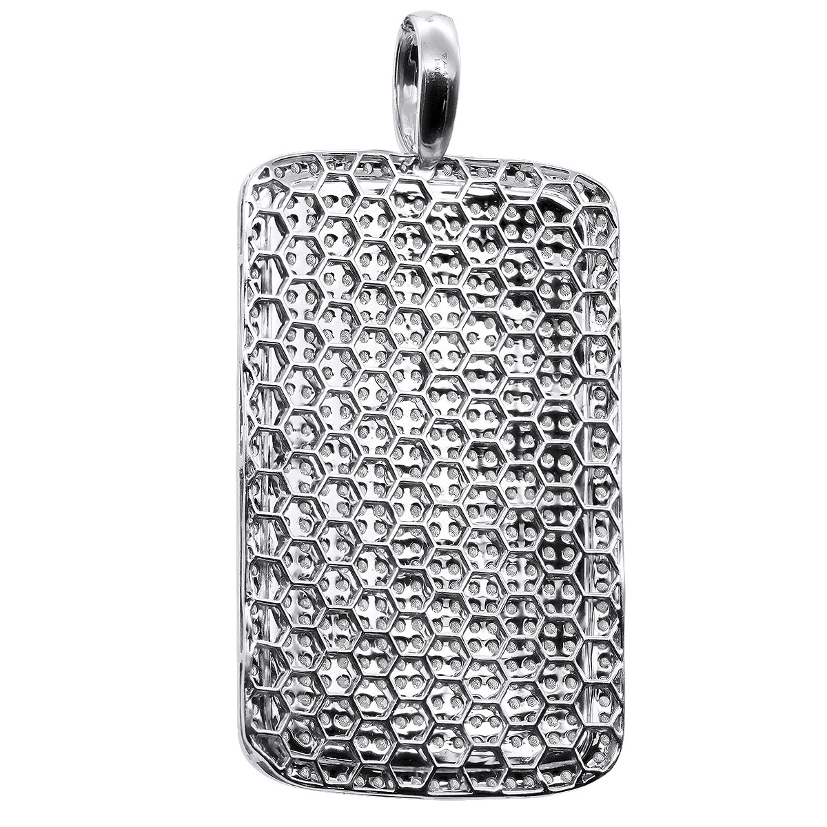 Large Diamond Dog Tag Pendant 14K White Gold Fully Iced Out Design 10.5ct 6 Large Diamond Dog Tag Pendant 14K White Gold Fully Iced Out Design 10.5ct - Image 4