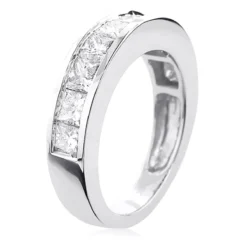 Large Princess Cut Diamond Wedding Band 2.5ct 14K White Gold -Outlet Bijou Lush Store large princess cut diamond wedding band 25ct 14k gold backwh