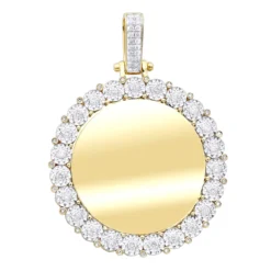 Large Round Customizable Picture Pendant 2 Carat Diamond Medallion 10K Yellow Gold