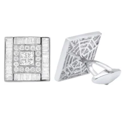 Luccello Designer 14K White Gold & Diamond Cufflinks For Men Gold Cuff Links 7.47ct