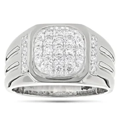 Luxurman 1 Carat Men's Diamond Ring 14K White Gold Pinky Ring