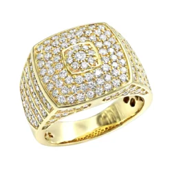 Luxurman 14K Yellow Gold Men's Diamond Ring Square Shape 2.5ct Pinky Ring