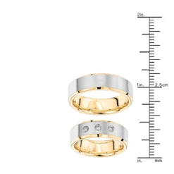 Luxurman 14K Yellow Gold Two Tone His And Hers Diamond Wedding Band Set 0.12ct -Outlet Bijou Lush Store luxurman 14k gold two tone his and hers diamond wedding band set 012ct rulerye